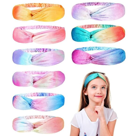 Rainbow Tie Dye Hairbands 9 Pieces Velvet Knot Headbands for Girls